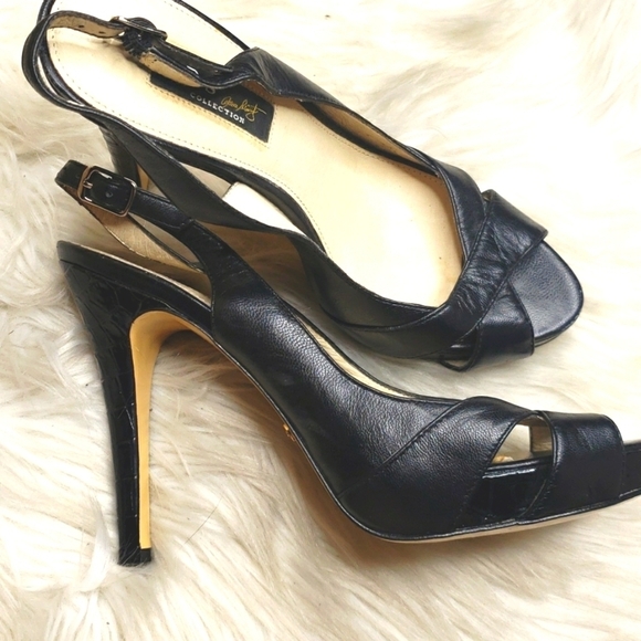 ABS Allen Schwartz Collection Black Slingbacks Peep toe Y2K 7.5 - Picture 1 of 9